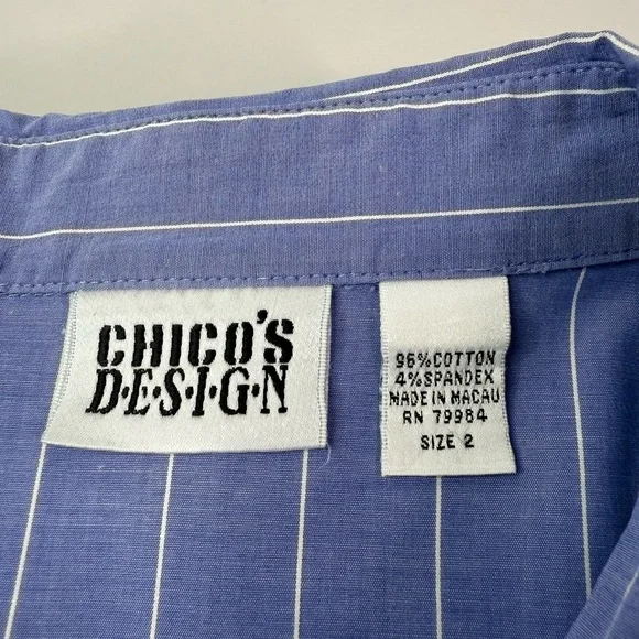 Chico’s Design Blue Striped Button-Up Shirt Long Sleeves Size Large - Picture 4 of 8